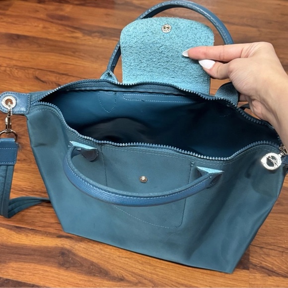 Longchamp Le Pliage Neo Teal Blue Tote Large with Strap - Picture 14 of 16
